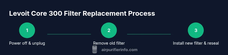 Process steps for Levoit Core 300 filter replacement.