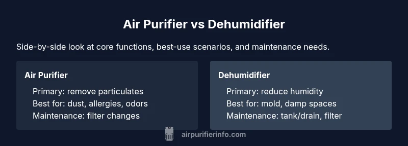 Comparison infographic of air purifier vs dehumidifier
