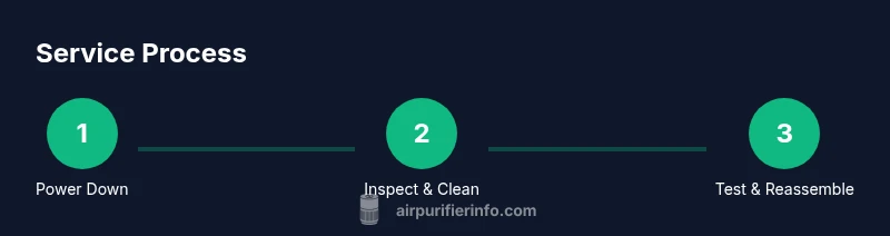 Process infographic showing step-by-step service of an air purifier