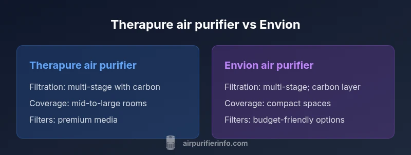 Side-by-side infographic comparing Therapure and Envion air purifiers