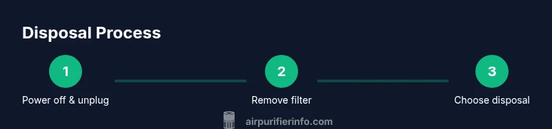 Process diagram showing power-off, remove filter, and disposal steps
