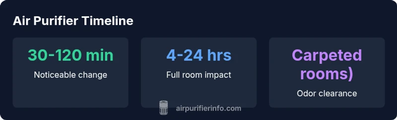 Timeline infographic showing air purifier effectiveness over time
