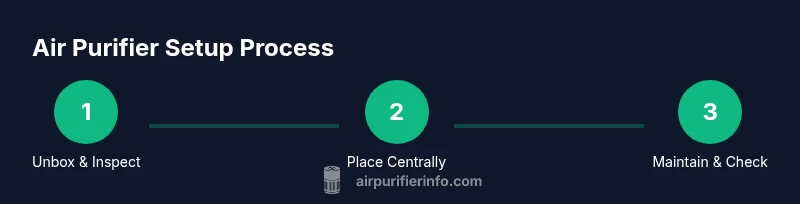 Process infographic showing air purifier setup steps