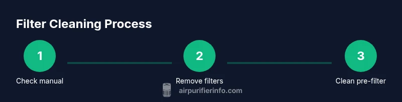 Infographic showing steps to clean air purifier filters