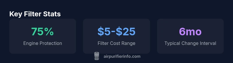Infographic showing filter types, costs, and replacement intervals for lawn mower air filters.